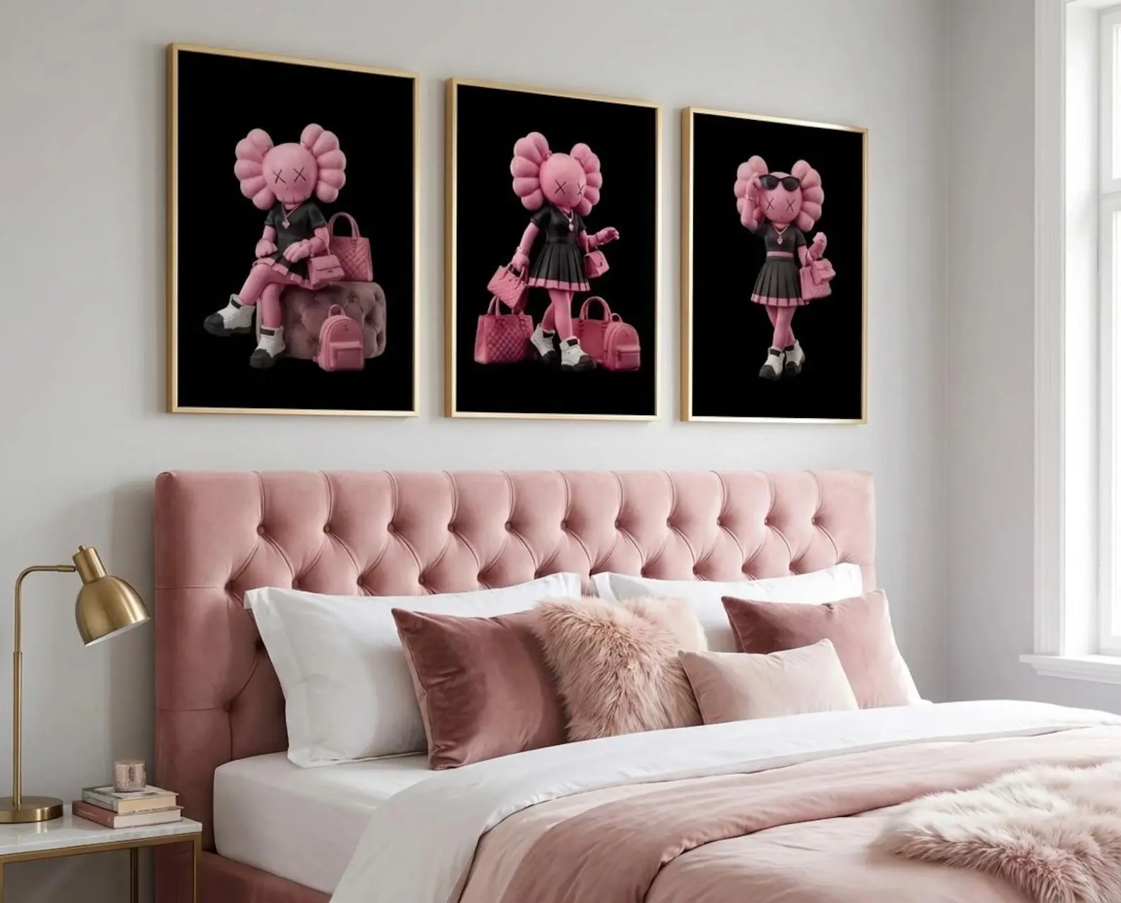 KAWS Graffiti Poster Set of 3, Digital Download Pink Hypebeast Toy Wall Art, Minimalist Sneakerhead Bedroom Decor, Printable Pop Culture Art