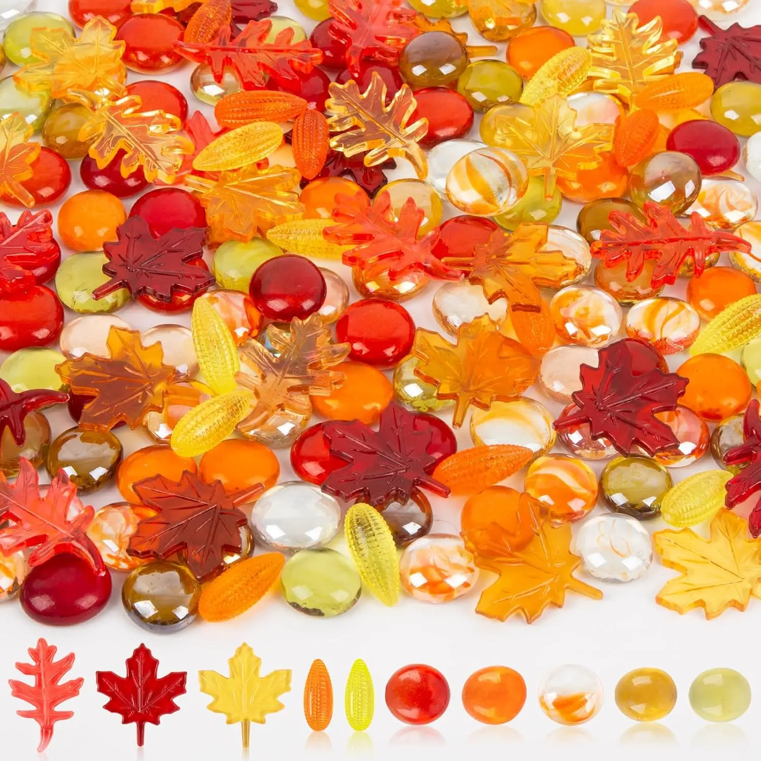 Fall Decor Sensory Bin Filler 100PCS Thanksgiving Vase Filler Acrylic Gems | Autumn Leaves Corn Gems, for Fall and Thanksgiving Table Decor, Vase Filler, Sensory Bin Filler Preschool Counting