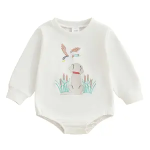 Newborn Baby Boy Girl Mallard Duck Embroidery Sweatshirt Romper Long Sleeve Onesie Bubble Bodysuit Jumpsuit Hunting Clothes