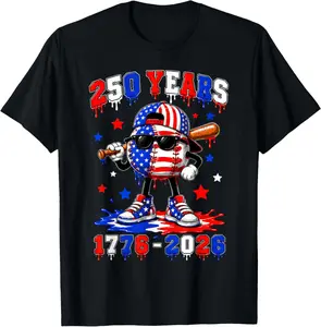 Baseball Drip Ice Cream 250th Anniversary 4th of July Boys T-Shirt  Cotton Shirt