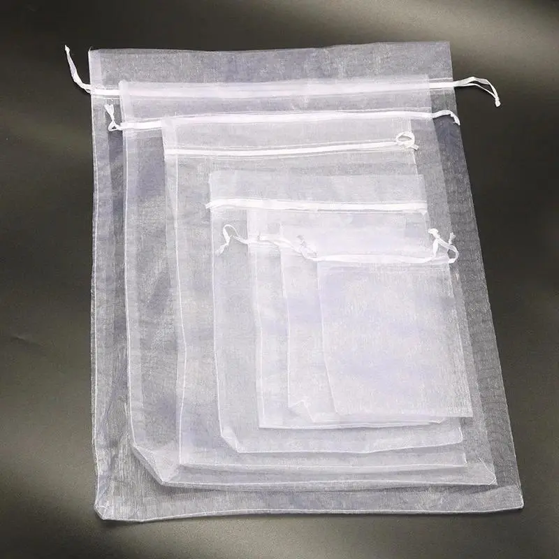 50PCS 5x7 7x9 9x12 10x15 11x16 13x18 15x20 17x23cm White Organza Bags Christmas Halloween Birthday Party Wedding Gift Box Bags
