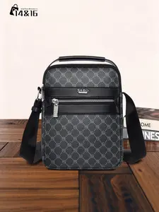 Men's Zipper Shoulder Bag, Casual Vintage Style, Adjustable Strap, PVC Fabric, Suitable for Daily Commute, Office, Business