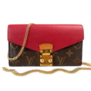 Pre-owned Louis Vuitton coated canvas and leather Crossbody Bags Red Monogram Portefeuille Pallas Wallet with Chain