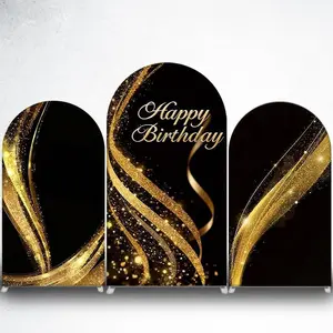 15-day 2D Flat Delivery Navy Blue and Gold Happy Birthday Arch Backdrop Cover for Adult Birthday Party
