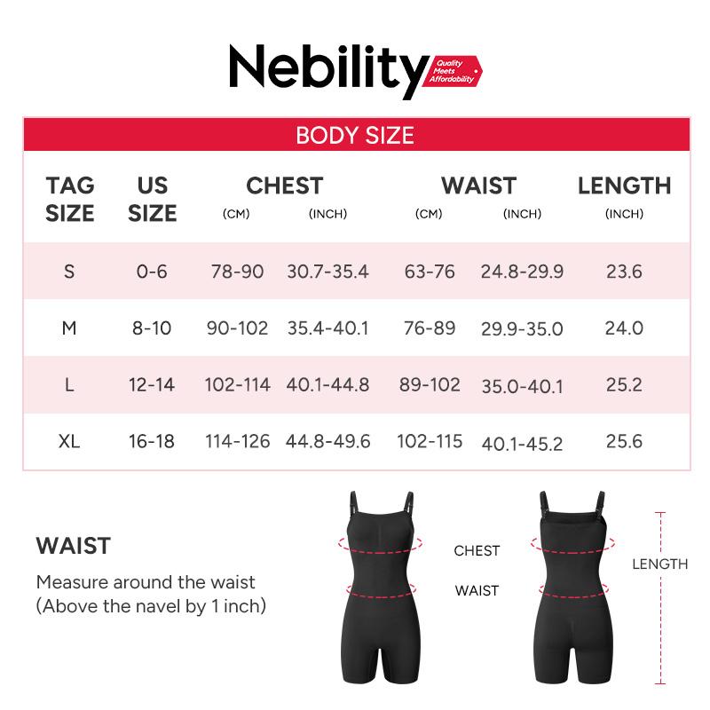 Nebility Women's Solid Seamless Black body shapewear, Minimalist Basic Comfort faja suit Compression Womenswear Shaper Clothes Corset Adjustable Waist Cincher