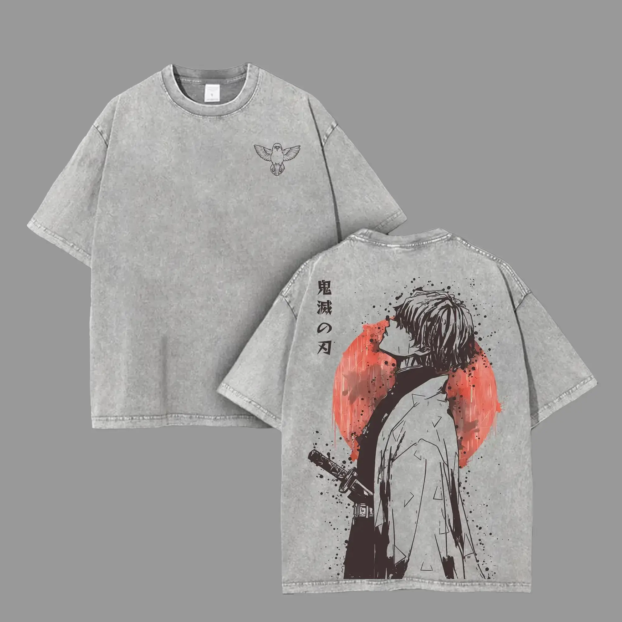 Retro Vintage Limited Zenitsu Agatsuma Demon Slayer Anime Double Printed Washed Tee Unisex Oversize Anime Manga Washed Lightweight Cotton T-Shirt Gift For Anime Fan Casual Style
