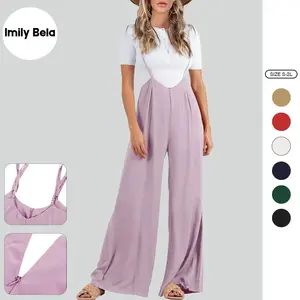 Imily Bela Womens Suspender Overalls High Waist Loose Sleeveless Wide Leg Jumpsuit Spaghetti Strap Baggy Long Romper