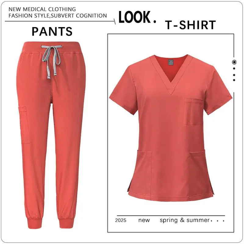 Quick-drying 2 Picec Scrubs Set High Quality Lightweight Medical Surgical Uniform Comfortable Soft Beauty Spa Workwear Top+Pants
