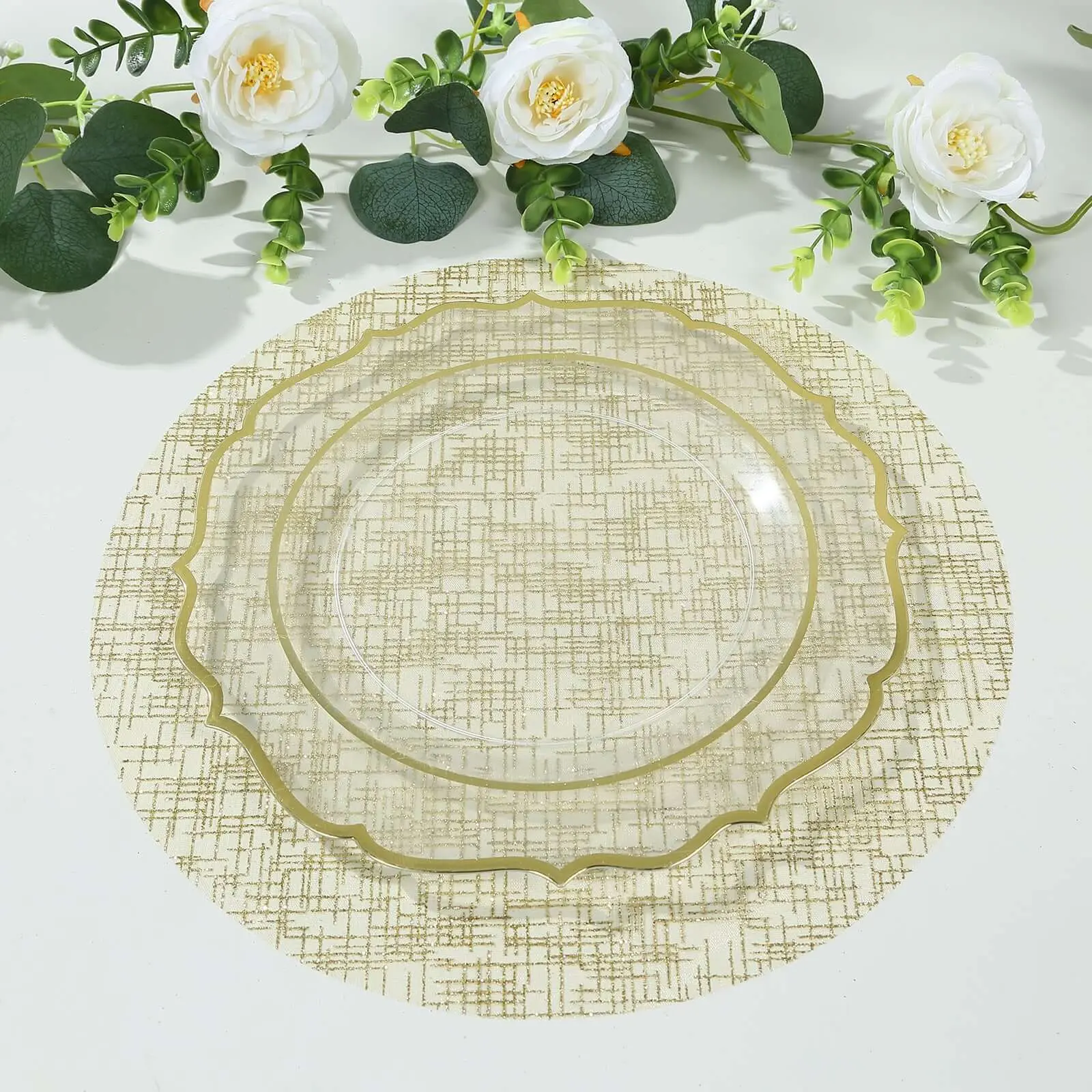 10-Pack Kitchenware Round Placemats - 13" Metallic Gold Glitter Mesh Polyester Disposable Mats, Glam for Parties & Banquets, Hand Wash Compatible Tableware Accessory