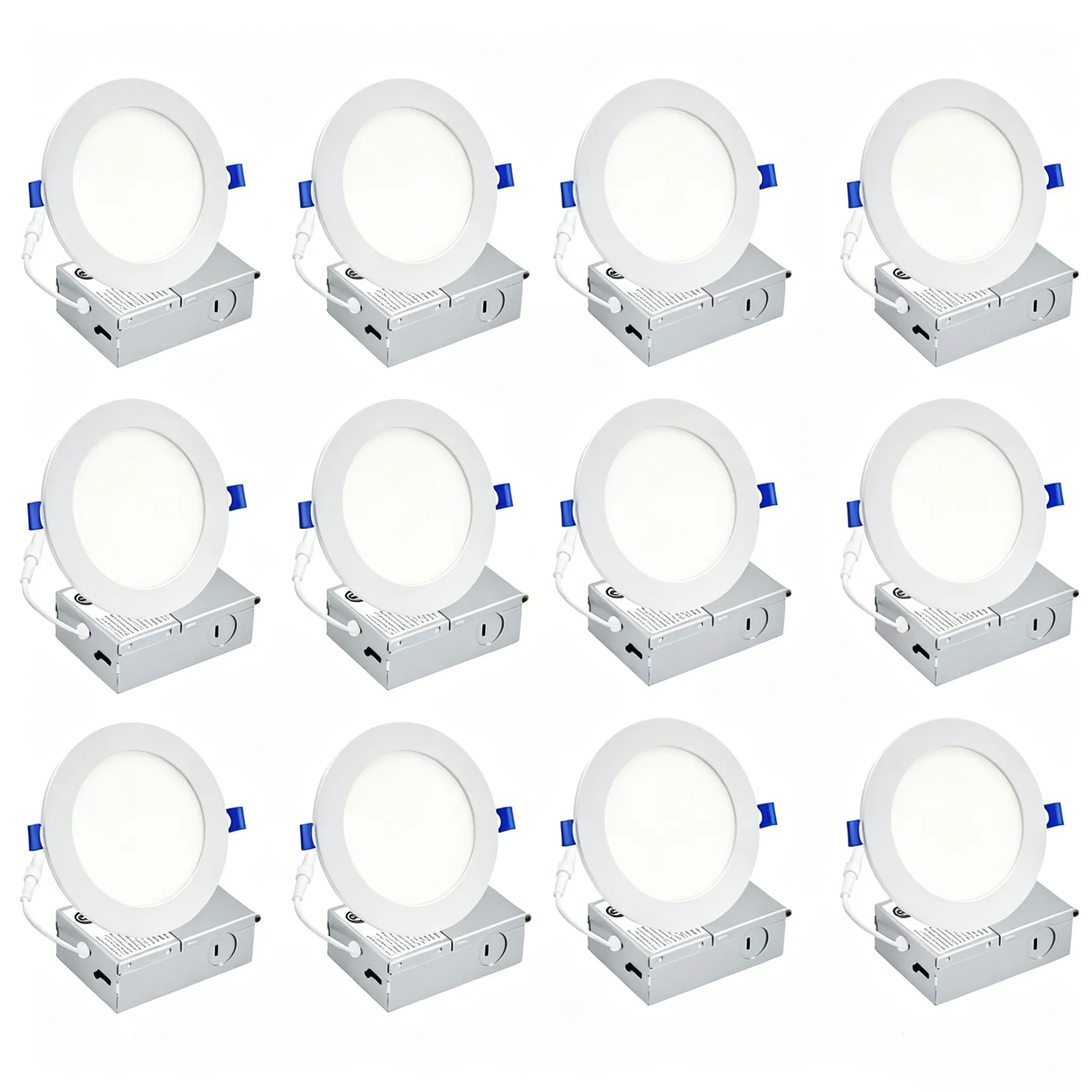 12-Pack Round Canless Recessed Downlight, 12W 6-in 1050-Lumen Damp-Rated LED Light with 5CCT Color Selectable, Switchable White & Dimmable Features
