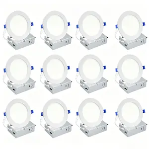 12-Pack Round Canless Recessed Downlight, 12W 6-in 1050-Lumen Damp-Rated LED Light with 5CCT Color Selectable, Switchable White & Dimmable Features