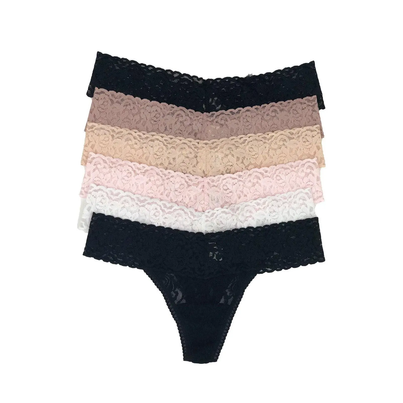 Women's Signature Stretch Lace Low-Rise Thong 6-Pack, Invisible Panty, Soft Comfy Knicker