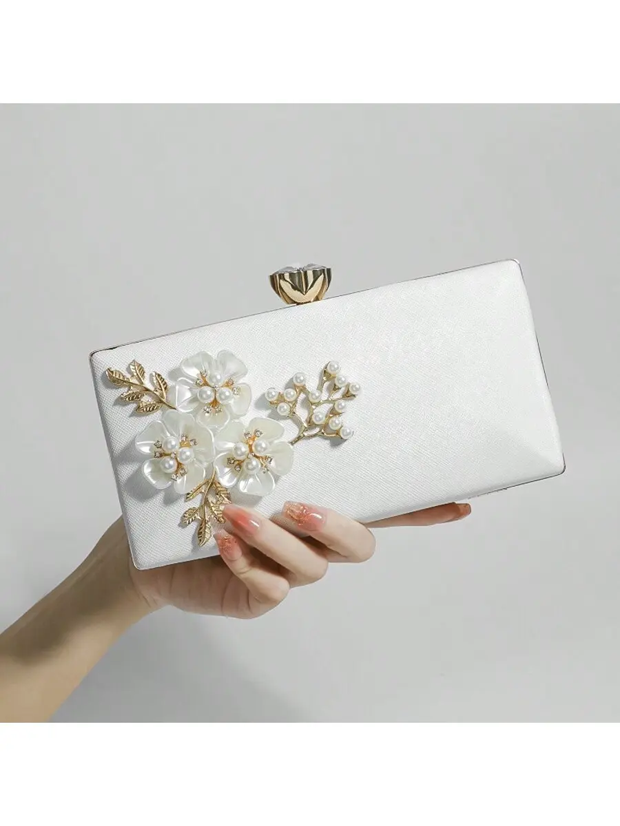 Fancy Applique Flower Evening Clutch Bag Purse For Women With Rhinestone Buckle Elegant Formal Handbag Clutch Bag Evening Bag Dinner Bag For Wedding Party Bridal Banquet Prom Formal Occasions