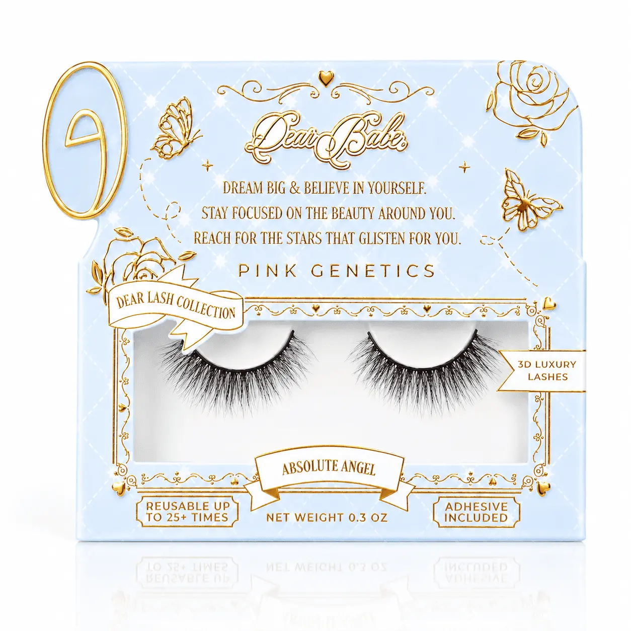 Pink Genetics Dear Lash Collection Absolute Angel Eyelashes Makeup Cosmetic Reusable Eyelash Extensions with Adhesive Included