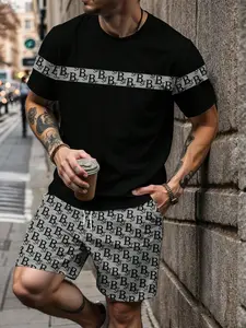 Men's Printed Short Sleeve T-Shirt with Knee Length Shorts Set, Stylish Summer Casual for Comfort, Trendy Summer Fashion