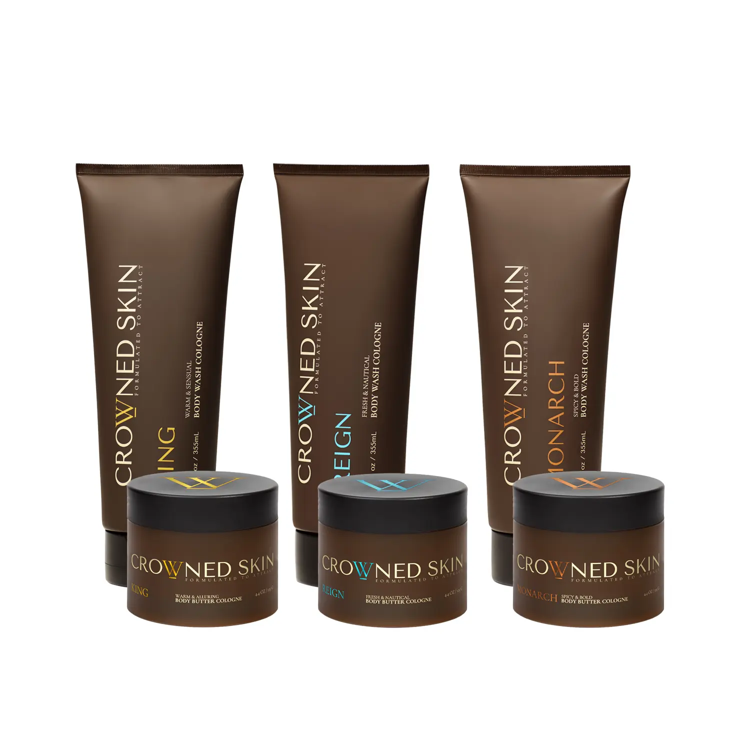 Crowned Skin Cologne-Infused Body Wash and Body Butter - King Reign Monarch - 6 piece Bundle