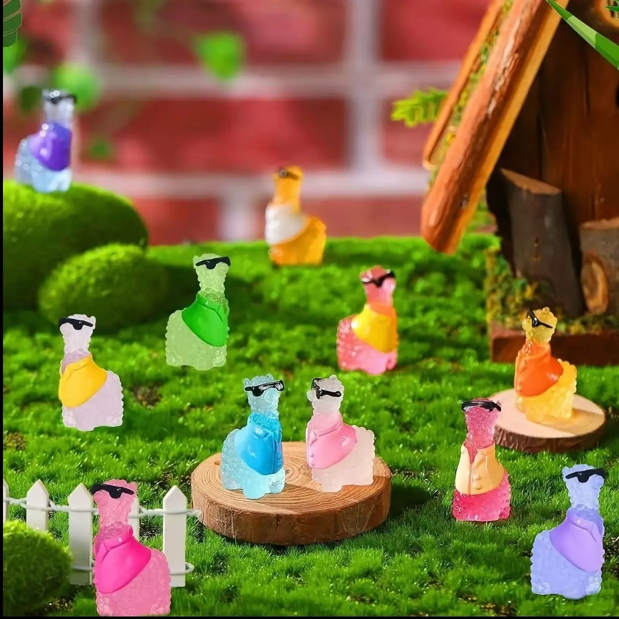 12 Pcs Luminous Mini Resin Unique Alpaca Miniature Figures Tiny Alpaca for DIY Fairy Garden Micro Land scape Aquarium Plants Ornament Decoration Garden Accessories Teenager Party Toys Resin Sculptures Resin Figurine Statue