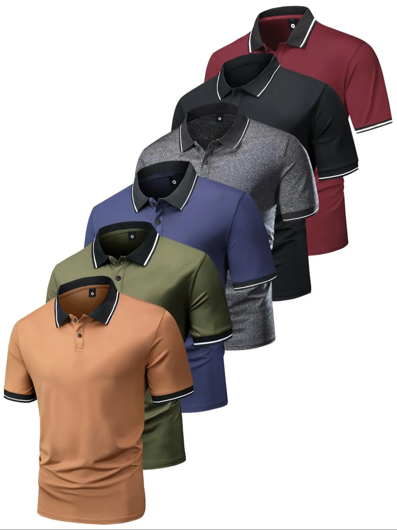 Men's Button Front Short Sleeve Polo Shirt, Casual Contrast Binding Polo Top for Summer, Polo Shirts Men, Fashion Men's Clothes for Daily Wear