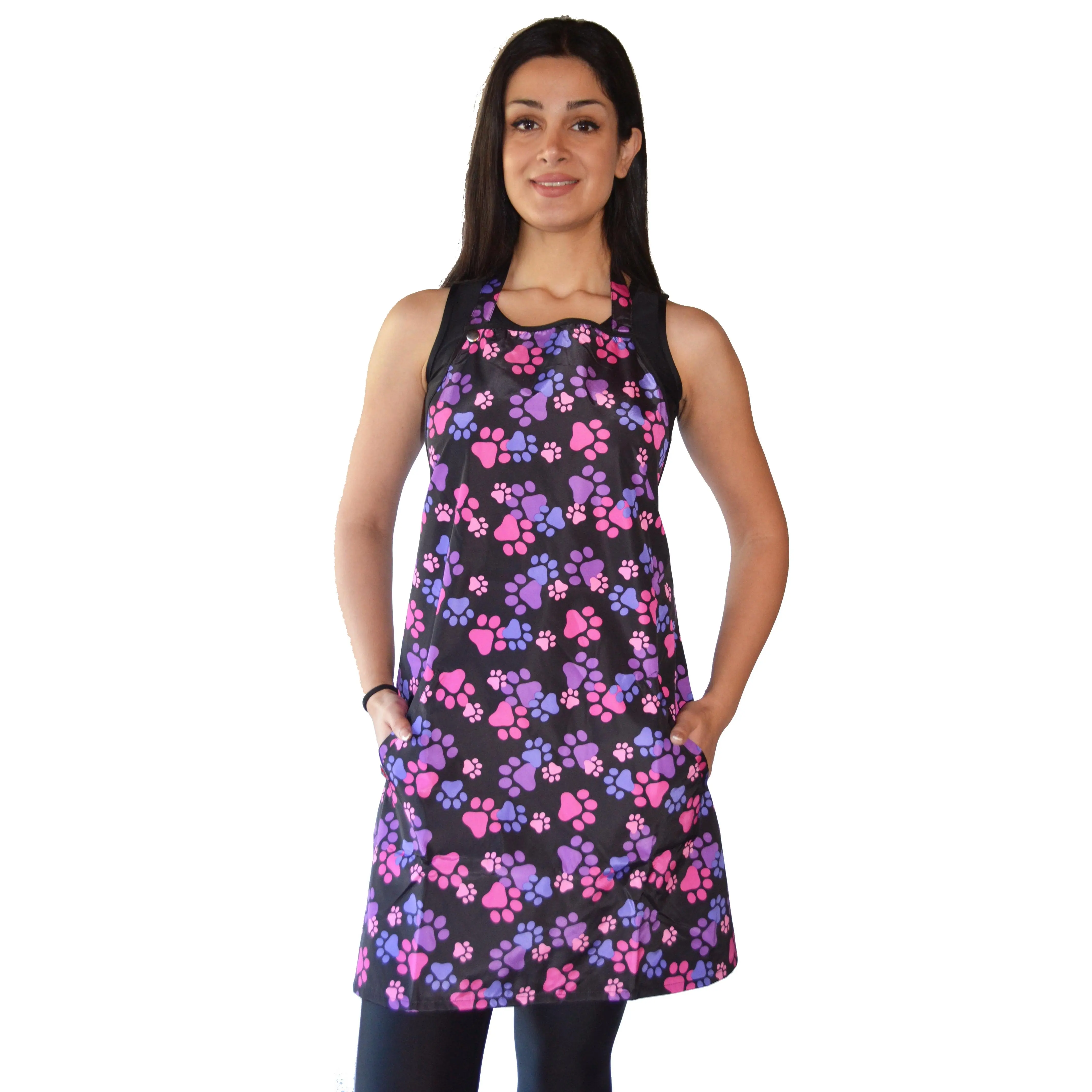 614 - Pink and Purple Paw Print Waterproof Hair Resistant and Bleach Resistant Bathing and Grooming Apron