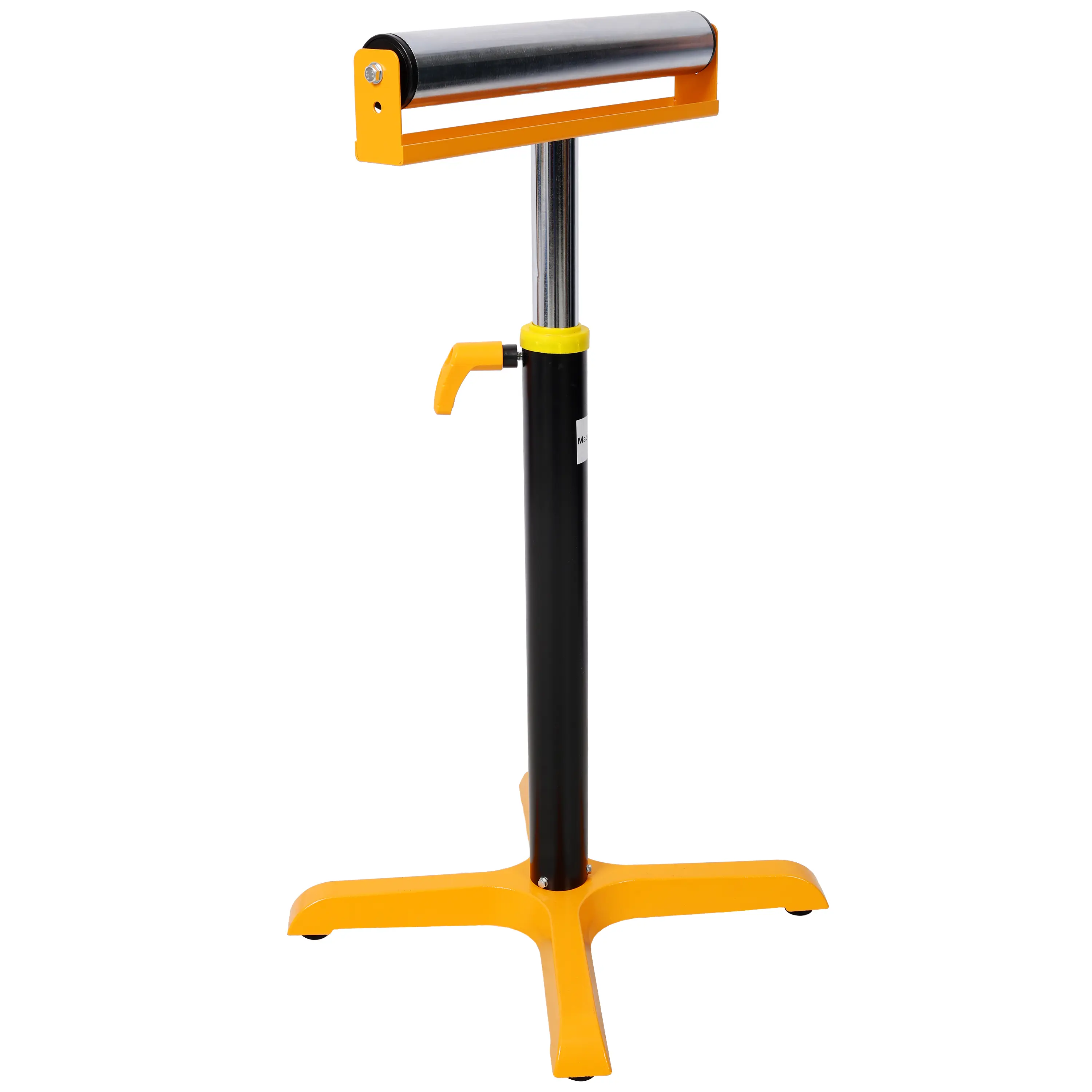Heavy-Duty Adjustable Single Roller Stand, 170 lbs Capacity, Sturdy 4-Ft Base, Chrome-Plated Roller, Locking Screws for Precision Adjustment, Metalworking & Industrial Stations (Yellow & Black)
