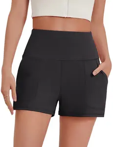 PINSPARK Women's Athletic Shorts, High Waisted Yoga Shorts, Tummy Tuck Athletic Shorts with Pockets spandex short  Springtok Activewear Outdoorfun