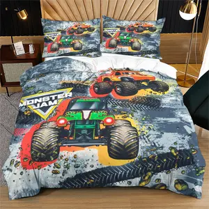 Truck pattern duvet cover, cool and competitive bedroom decoration gift suitable for children and boys, Quilt Cover, including 1 bed duvet cover and 1 or 2 pillowcases without core and pillow