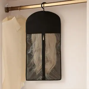 Reusable Hair Wig Storage Bag with Clear Window Zipper Closure Dust Proof Display Pouch for Synthetic and Human Hair Wigs Travel Friendly Lightweight Non Woven Fabric Organizer