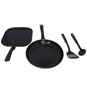 Nonstick Ceramic Cookware Set 4-Pieces 10" & 10.5" Inches with Stay-Cool Handles Aluminum Black for Everyday Cooking
