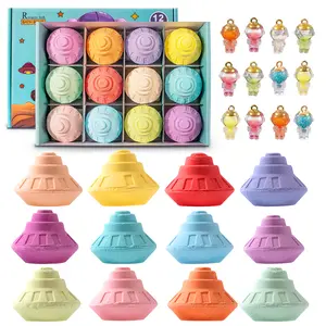 Bath Bombs for Kids with Surprise Toys Inside, 12 Pack Flying Saucer Bath Bombs for Kids Girls, Natural Kids Bubble Bath Fizzy, Easter Basket Stuffers Easter Gifts, Ideal Gift for Children's Day Toys Kids Bath Bombs