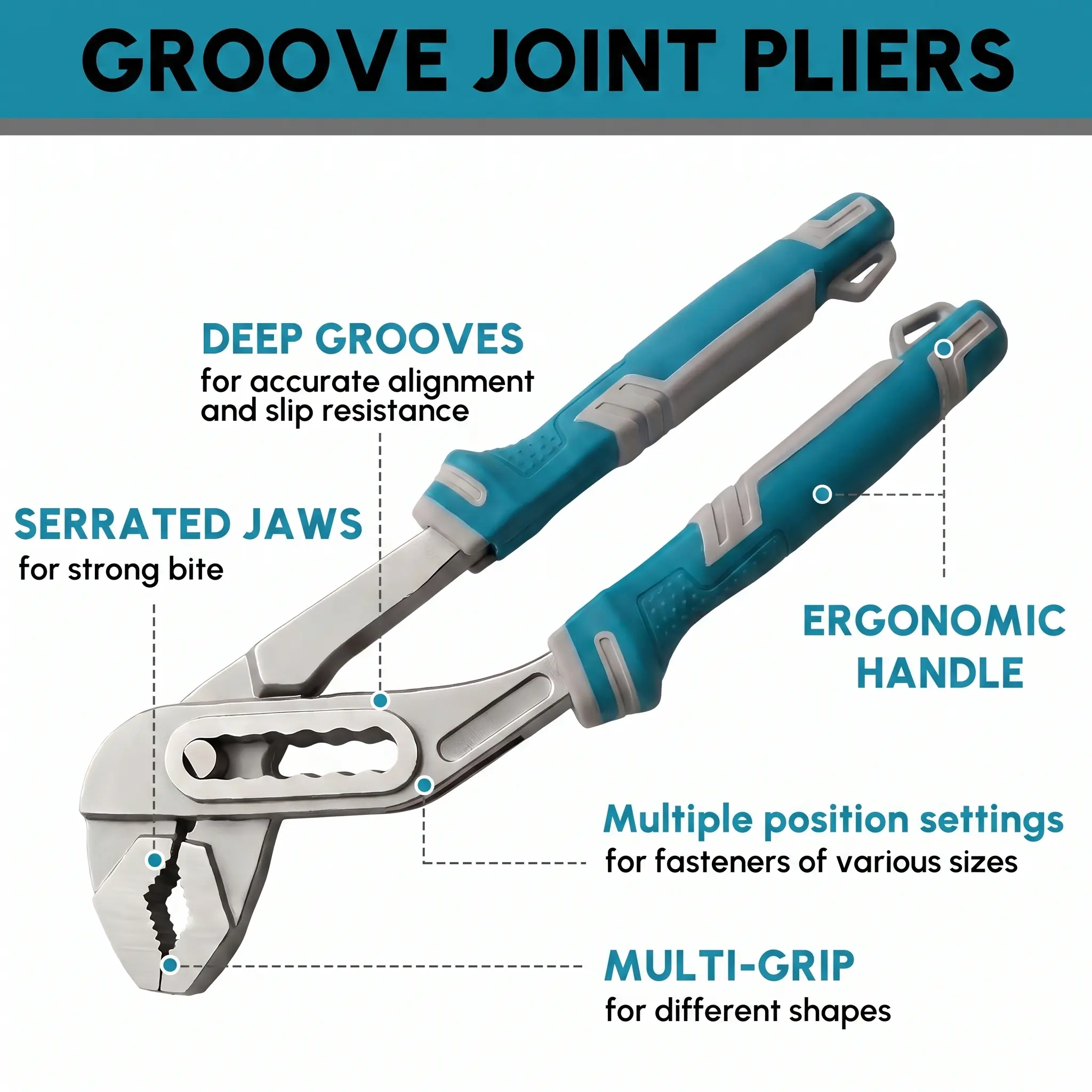 8inch-Adjustable Groove Joint Pliers Multi-Grip Serrated Jaw Plumbing Water Pump Pliers Ergonomic Anti-Slip Handle Repair Hand Tool