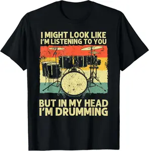 Casual Cotton shortsleeve tees Funny Drummer Design  Drumline  T-Shirt