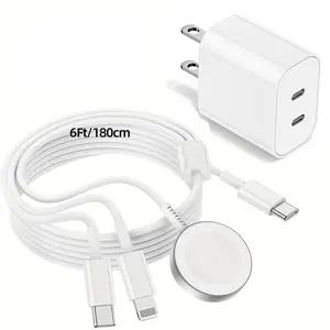 JOZASHON Multi Charging Cable 6ft, Dual ports charger With 3 in 1 USB Charging Cable for Multiple Devices, Universal Phone Charger Cord with Type-C, Lightning, Apple Watch charger for iPhone16/15/14/Android Phones and More