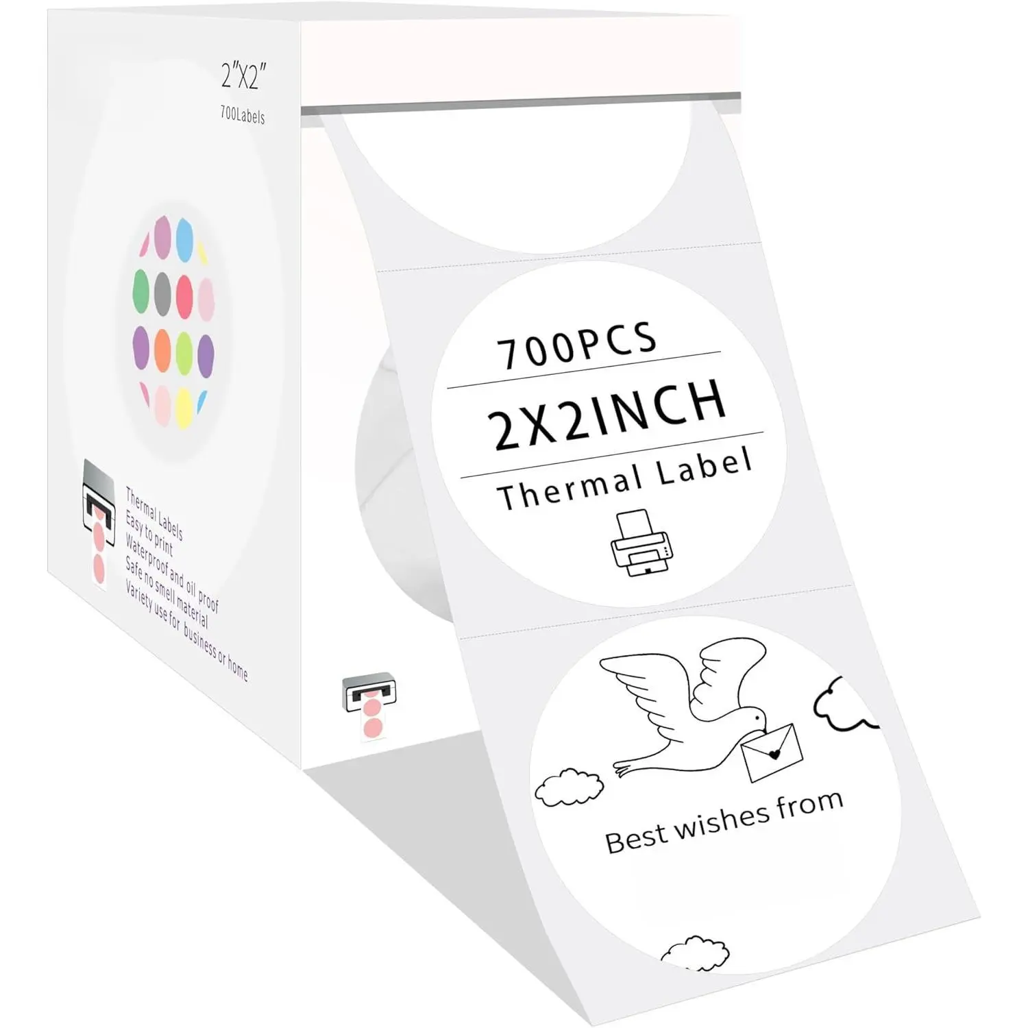 2 Inch Round Thermal Sticker Labels, Self-Adhesive White Sticker Sheets (700 Count) for Thermal Printers - Ideal for Office Business Use