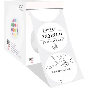 Thermal Label 2 Inch Round Self-Adhesive Circle Sticker Labels 700 count White for Thermal Printers - Ideal for Office Business