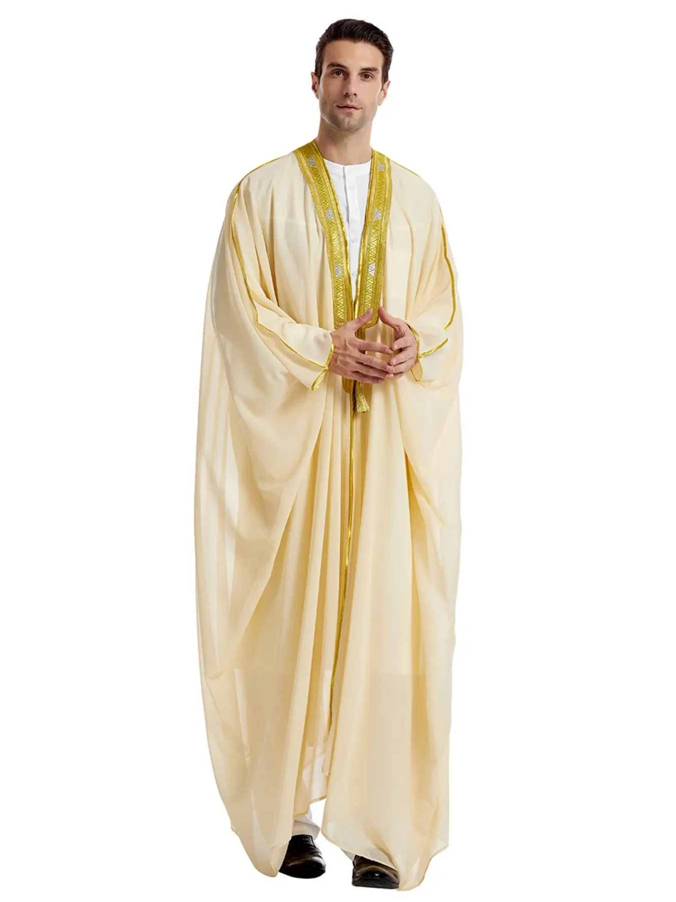 Luxury Arab Men's Semi-Sheer Chiffon Long Robe Summer, Breathable Arabic Robe, Perfect Layering Piece for Special Occasions and Casual Wear, Traditional Arabic Robe