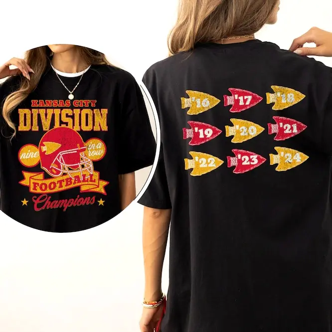 Kansas City Football Nine Time Division Champions T-shirt, Retro Chief Football Shirt, Arrowhead Championship Years Football Tee, Chief Fan T-shirt