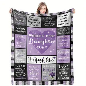 Soft Comfy Flannel Fleece Blanket - Multi-Size Giftable Blanket for Daughter with Love Quotes, Purple Print Plush Throw, Warmth for Bedroom Sofa, Perfect Birthday Gift from Mom Dad (Home Decor),summervibes