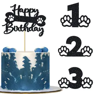1pcs 1/2/3th Happy Birthday Cake Topper with Glitter Dog Paw 1/2/3 Years Old Birthday Puppy Dog Cake Pick Decorations for Let us Pawty Theme 1/2/3th Birthday Party Supplies