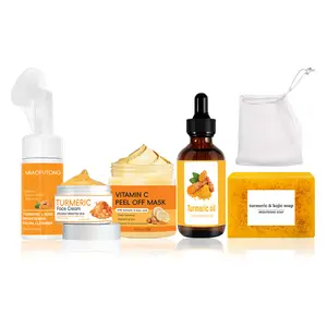 Turmeric Glow Set Skin Care Kit, Skin Care Sets, 6 Count Set with Soap & Mousse Cleanser, Vitamin C Peel off Mask & Cleansing Pad, Skin Brightening Products for Men & Women, Serum Set