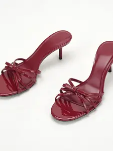 Women's Butterfly Decorated Thin Strap Sandals Summer Outdoor Barefoot High Heel Slippers Wine Fine High Heels Women's Shoes