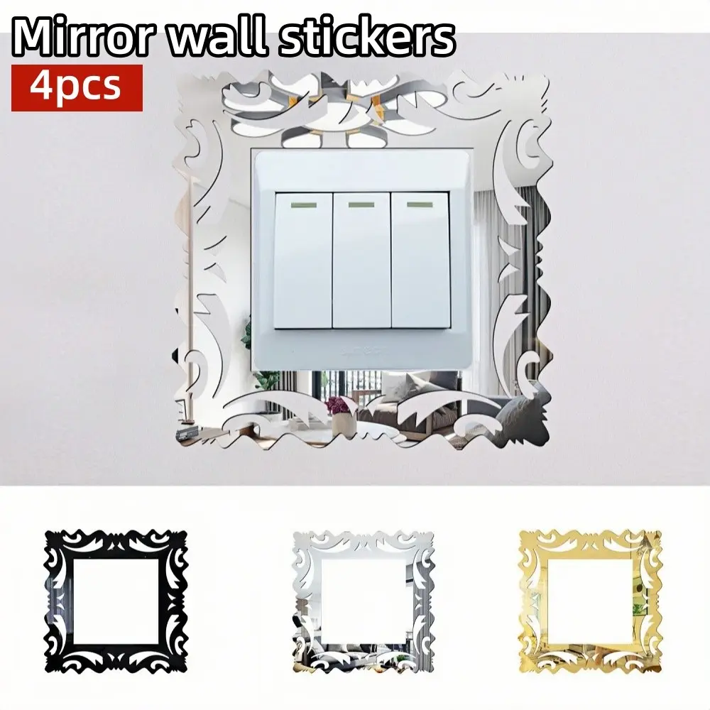 4pcs 15x15cm Self-adhesive 3D Switch Panel Wall Stickers, Acrylic Light Switch Cover Mirror Stickers, Easy To Install, Suitable for living rooms and bedrooms, Interior Stickers, Decorative Decal