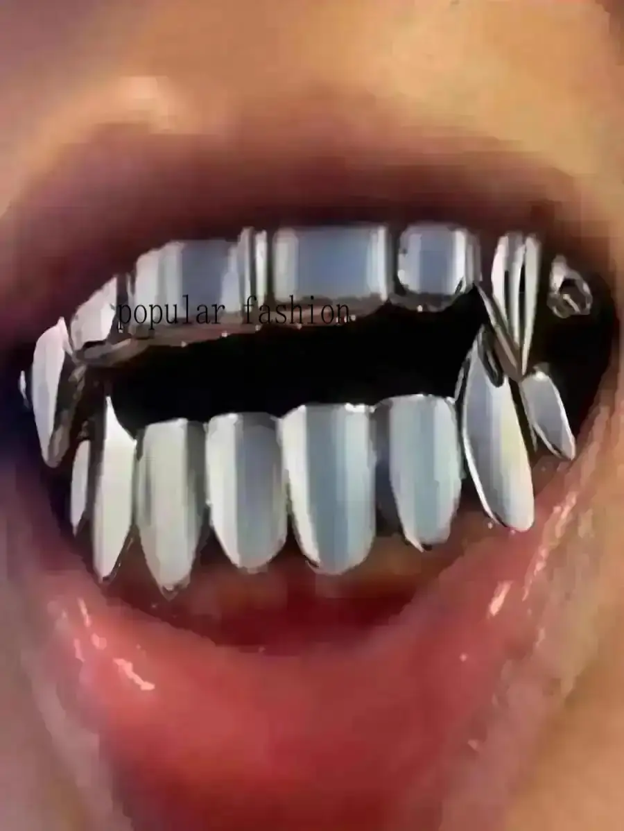 popularTHATBOY [Fast Arrival]2pcs/Set Hip Hop Rapper Fashion Jewelry For Vampire Grillz 18K Golden Silvery Color Plated Braces Vampire Wolf Teeth Grills