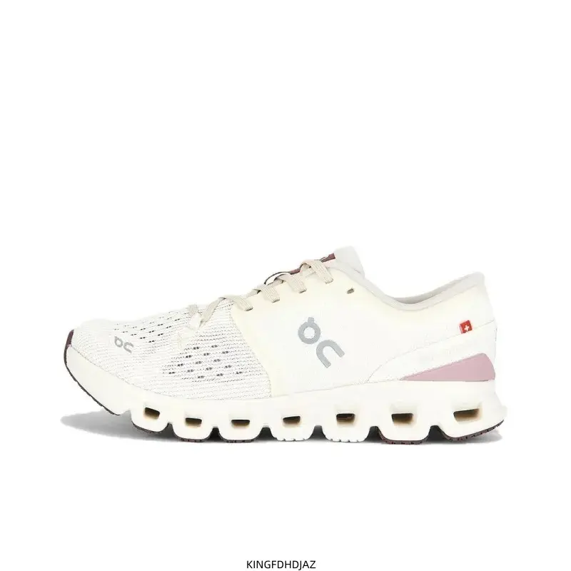 Cream pink women running sneakers with breathable mesh upper. Signature segmented cushion midsole delivers smooth shock absorption for running and everyday walks.
