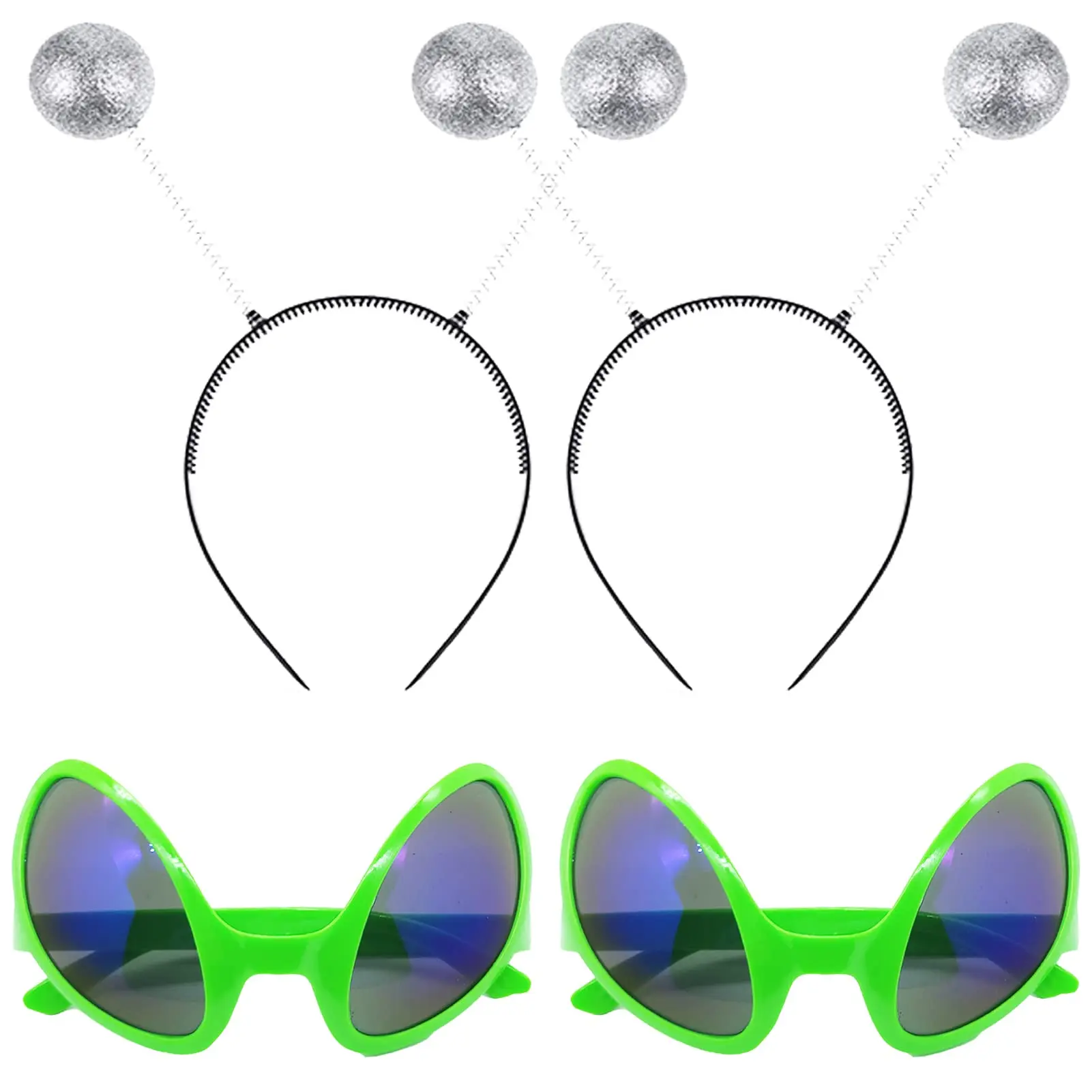 4pcs Alien Glasses With Rainbow Lenses & Martian Antenna Headband Set  Boppers Plastic Funny Sunglasses For Adult Party Favors Accessories And Decoration