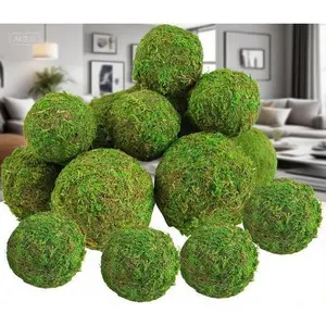 Artificial Moss Decor Set - 18 Piece Handmade Faux Greenery Spheres - 6 Large 3.1" and 12 Small 2.2" Mossy Globes - Natural Looking Dried Plant Arrangement - Perfect for Vase Fillers, Table Centerpieces, Wedding Decorations