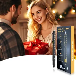 9 in 1 Multitool Pen for Men, All-in-One Utility Tool with LED Light, Stylus, Ruler, Bubble Level, Flathead & Phillips Screwdrivers, Compact Portable Pocket Gadget, Practical Everyday Carry, Valentines Gifts for Him, Boyfriend Husband