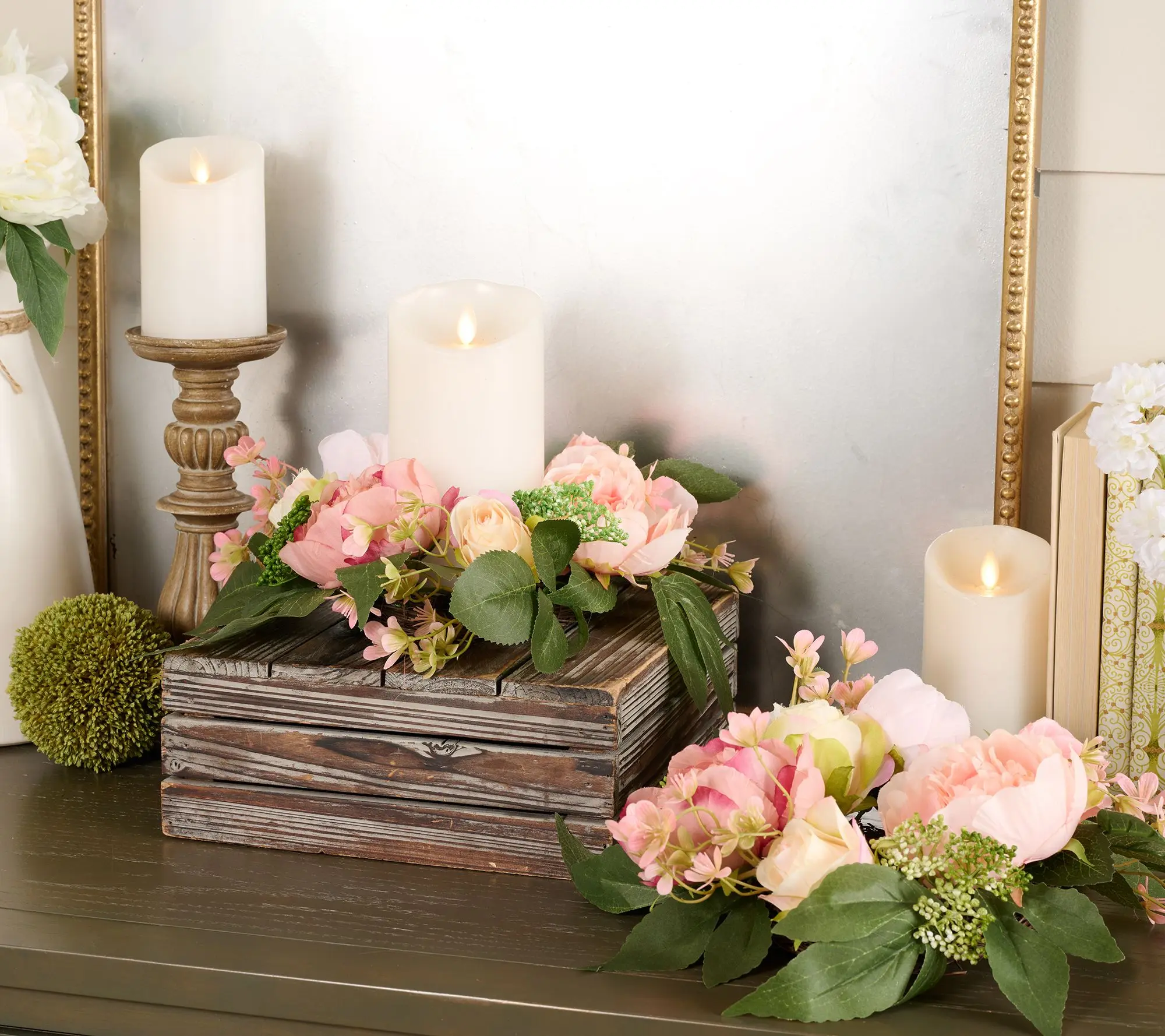 Set of 2 Rose and Greenery Candle Rings by Valerie