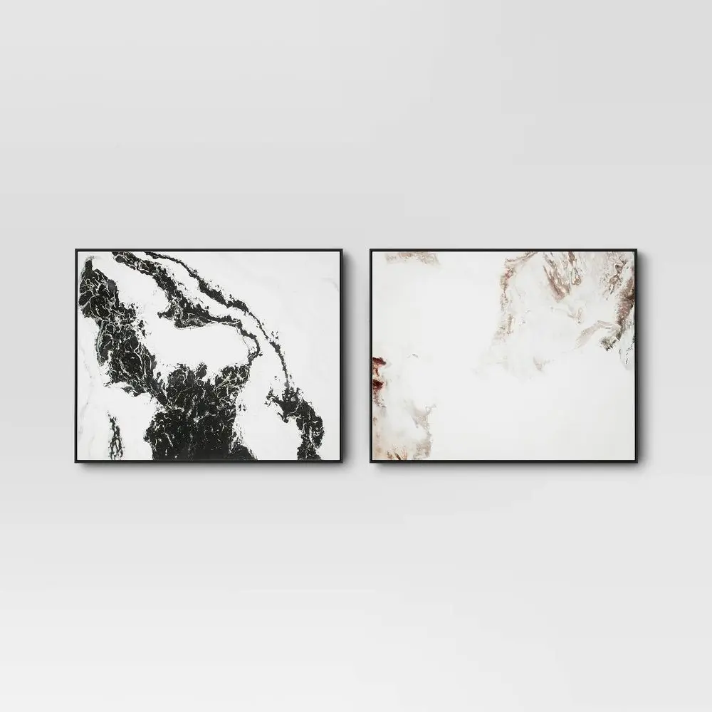 30" x 24" 2pk Marble Framed Printed Canvases Black/Tan - Threshold: Abstract Digital Art Modern Wall Decor Bedroom & Living Room