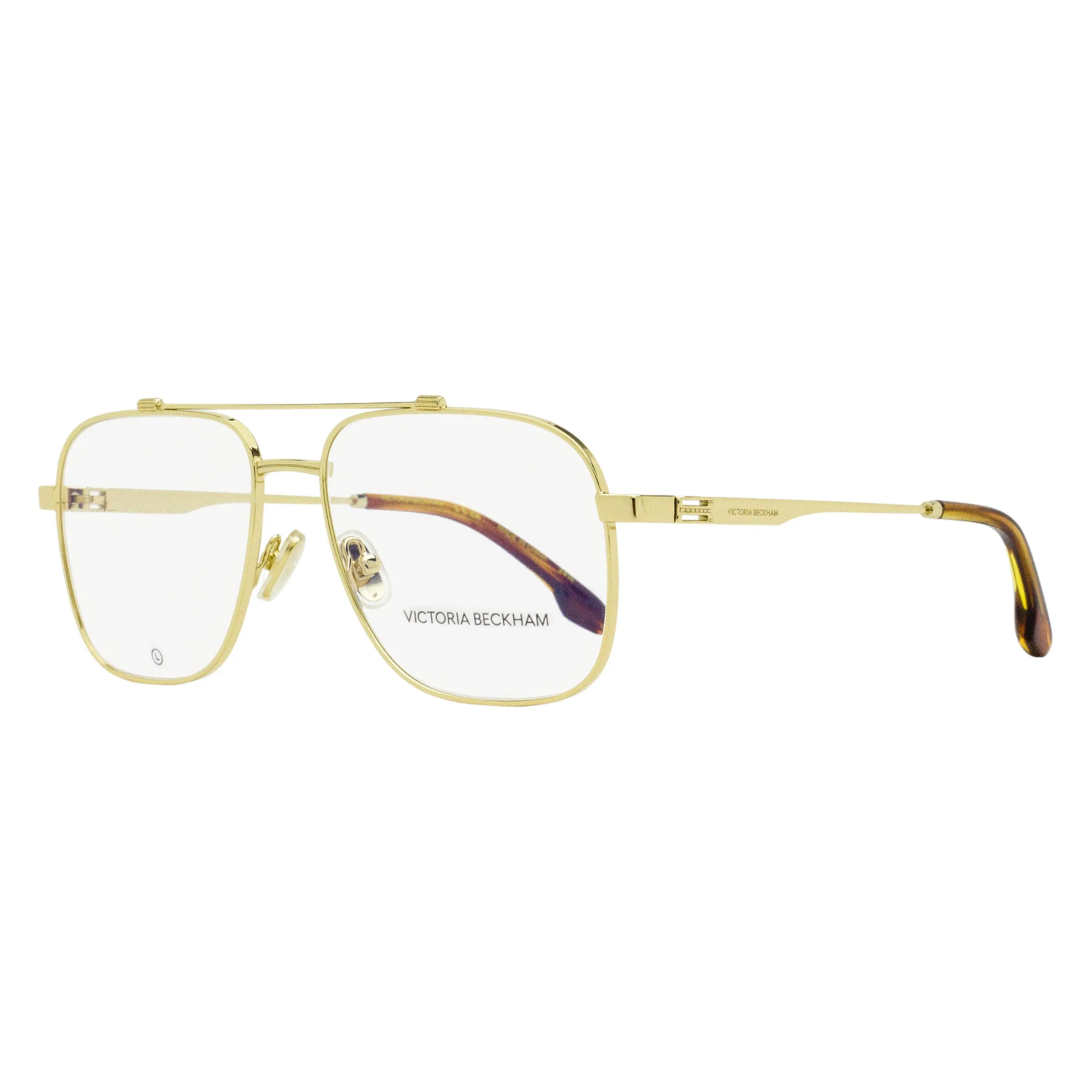 Female Victoria Beckham Navigator Metal Eyeglass Frames - VB2138 Gold 56mm, Classic Double Bridge, Acetate Temple Tips, Adjustable Nose Pads, Modern Motif, Smart Design, Bisphenol A (BPA)-Free, Di(2-ethylhexyl)phthalate (DEHP)-Free, Demo Lenses