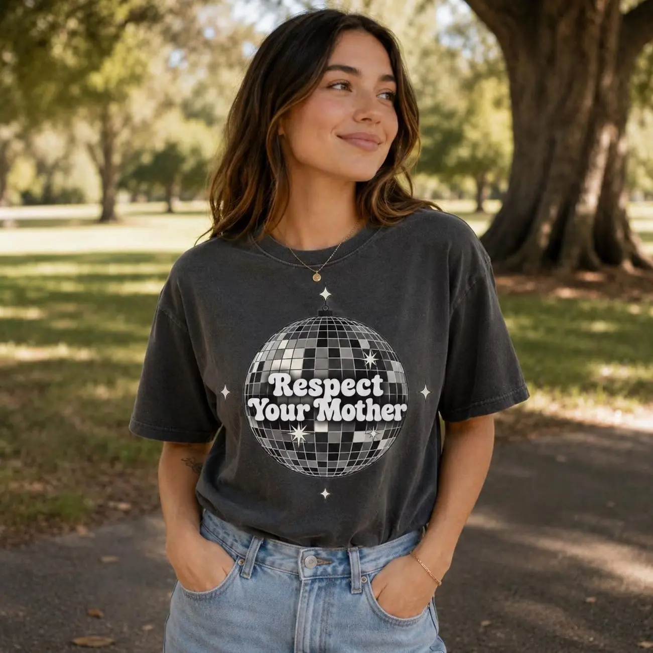Respect Your Mother Shirt, Funny Disco Ball Tee, Retro Music Concert Outfit, Music Lover Graphic T-Shirt 08E